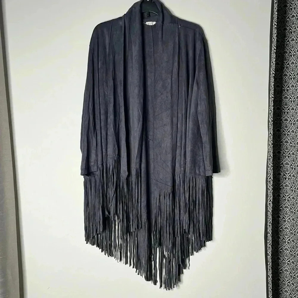 JOH Faux Suede Gray Women’s Fringe Long Sleeve Jacket Size M/L